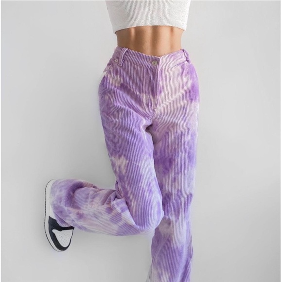 Free People Corduroy Tie Dye Reese Pitched Straight Cord Pants Purple - Picture 13 of 15